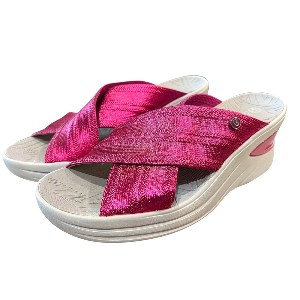 Bzees Hot Pink Metallic Vista Wedge Sporty Slip On Slide Sandals  Size US 7.5 - Picture 12 of 12